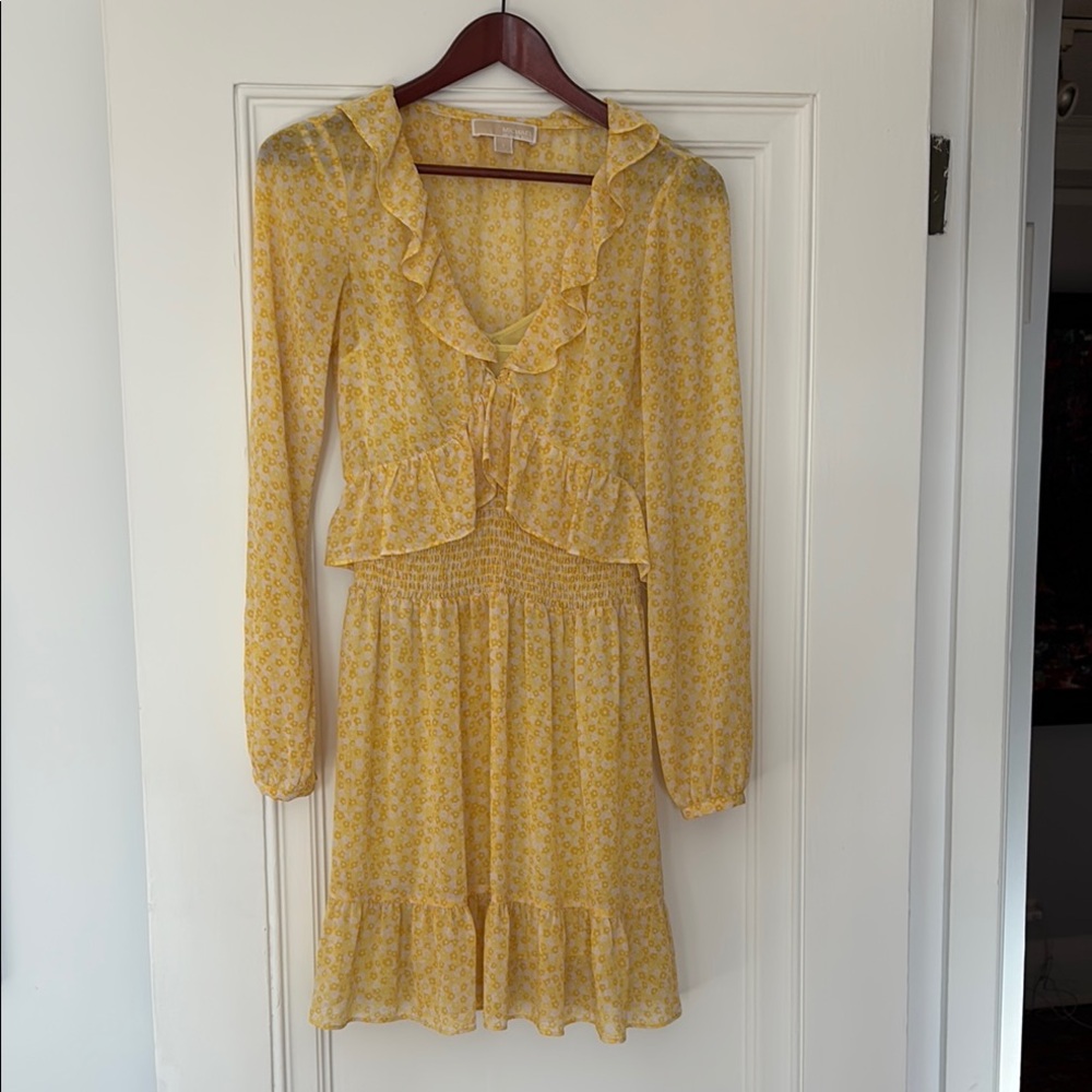 Michael Kors Yellow Floral Ruffle Dress